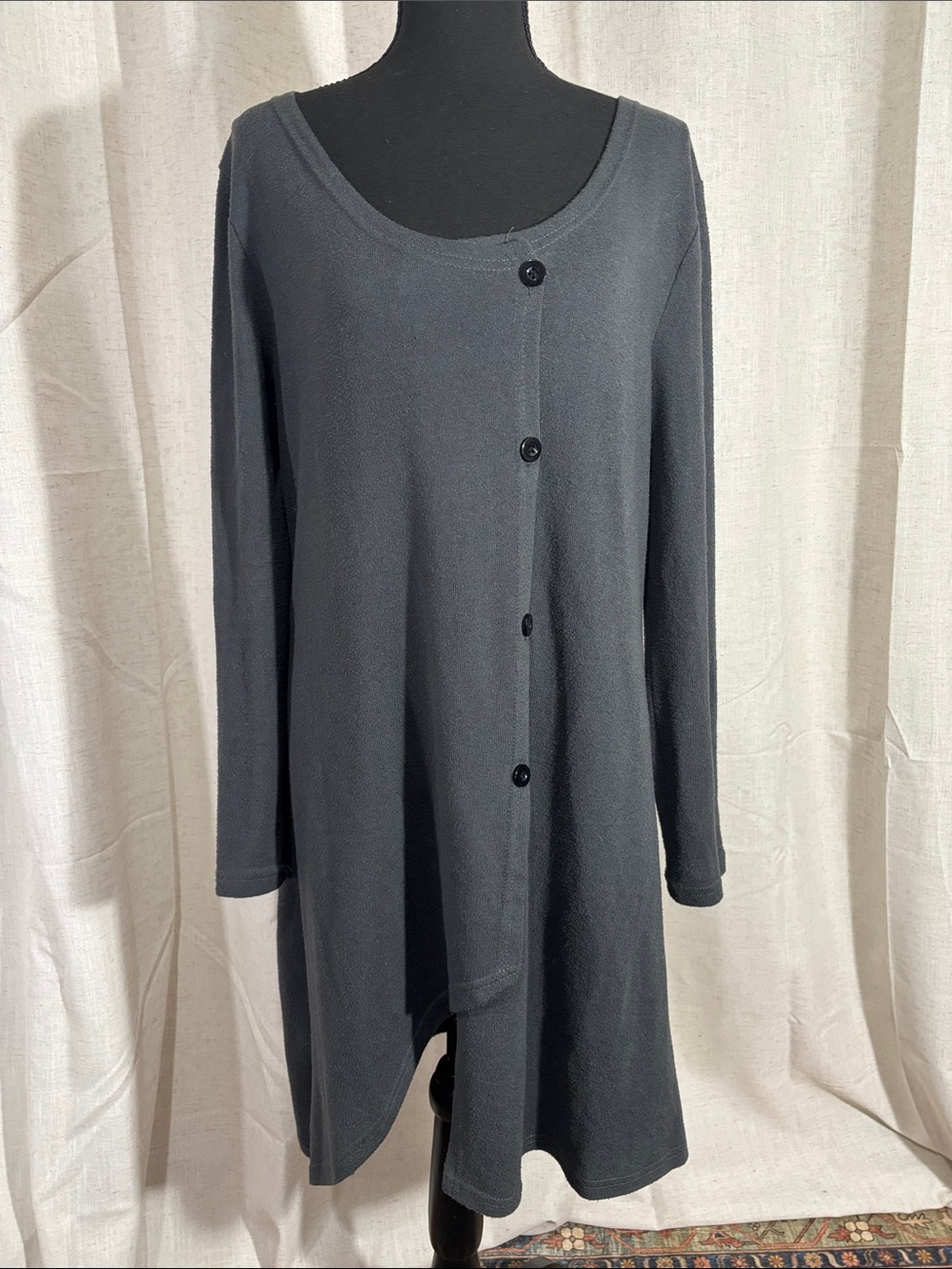 Reborn Asymmetrical Button-Front Long Sleeve Gray Sweater/Dress
